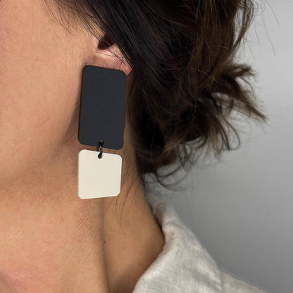 BAUHAUS Statement Earrings - Matte Back and Ivory Beige - Mingled
