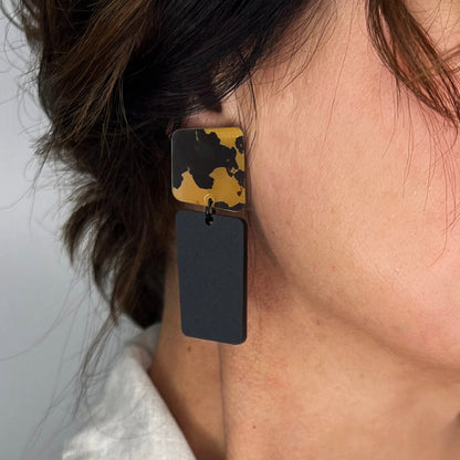 CLIP ON BAUHAUS Statement Earrings - Honey Tortie and Black - Mingled