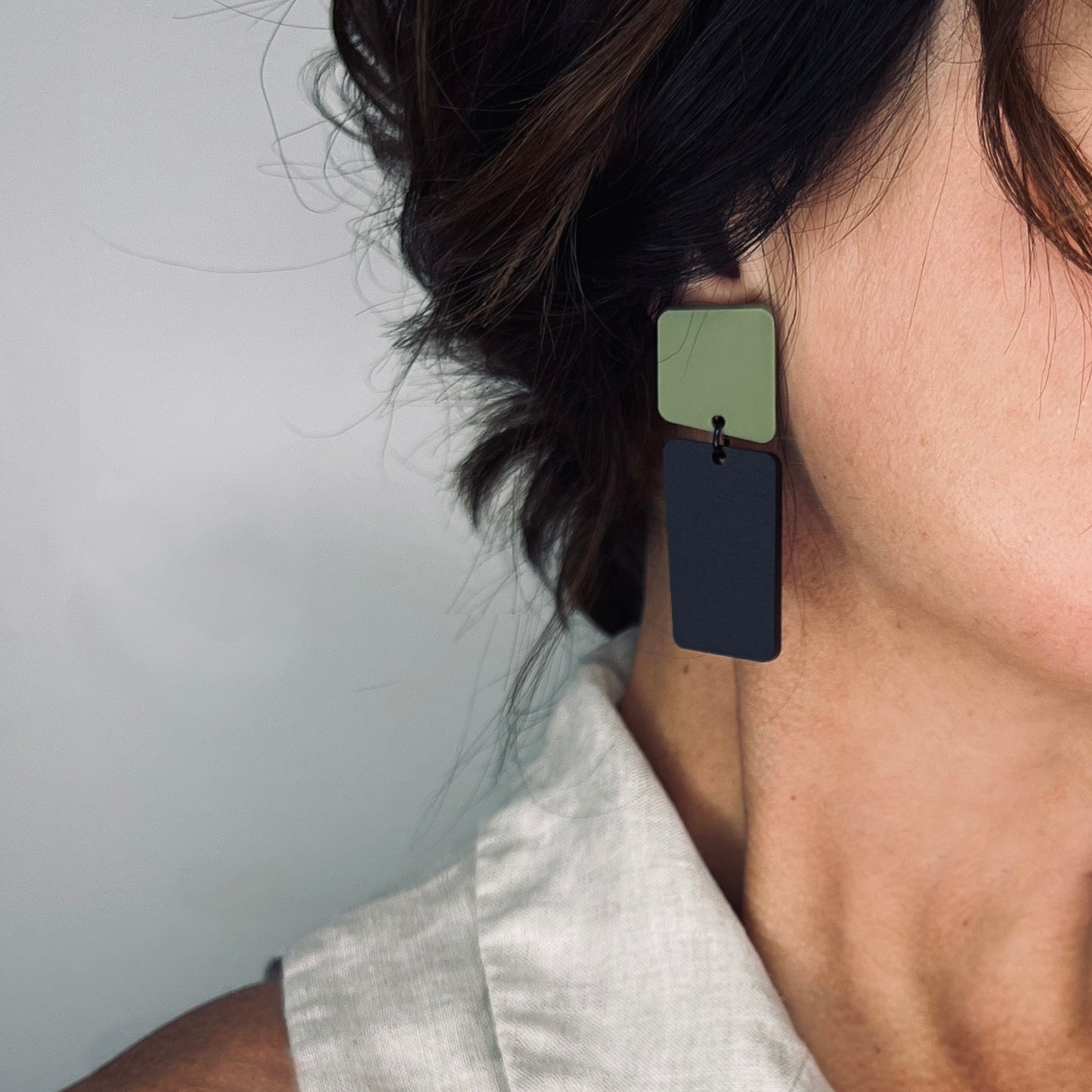 BAUHAUS Statement Earrings - Olive Green and Black