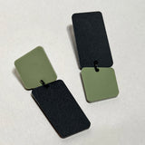 BAUHAUS Statement Earrings - Matte Black and Olive Green