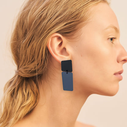 BAUHAUS Statement Earrings - Matte Navy Blue and Black - Mingled