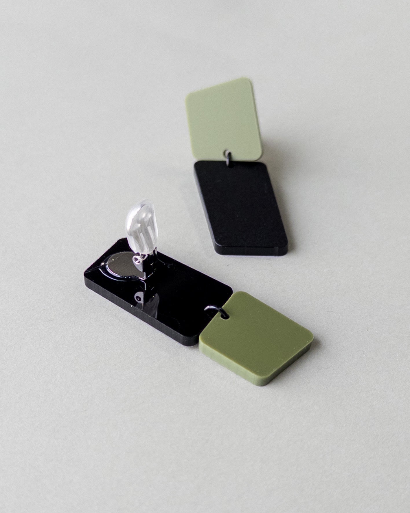 CLIP ON BAUHAUS Statement Earrings - Olive and Black - Mingled
