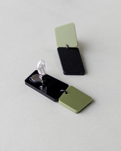 CLIP ON BAUHAUS Statement Earrings - Olive and Black - Mingled