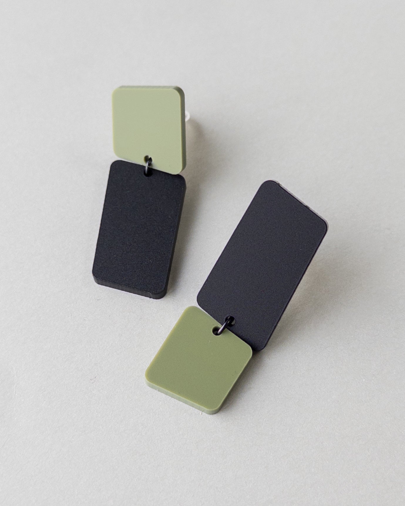 CLIP ON BAUHAUS Statement Earrings - Olive and Black - Mingled