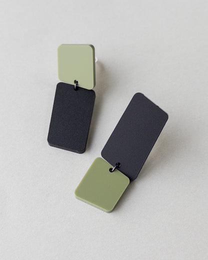 CLIP ON BAUHAUS Statement Earrings - Olive and Black - Mingled