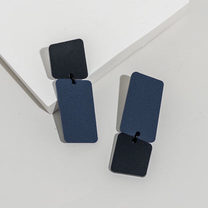 BAUHAUS Statement Earrings - Matte Navy Blue and Black - Mingled