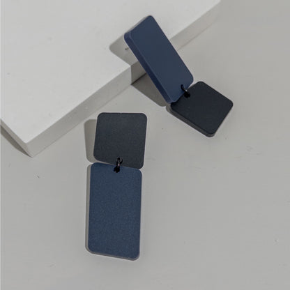 BAUHAUS Statement Earrings - Matte Navy Blue and Black - Mingled