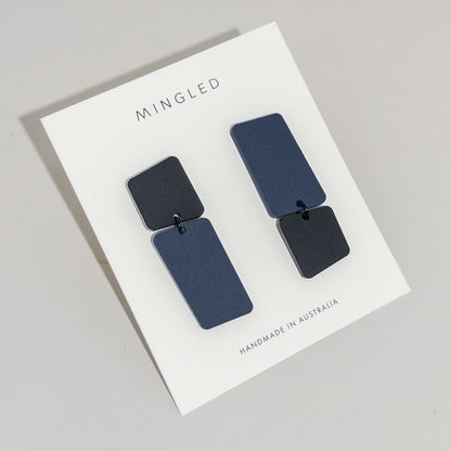 BAUHAUS Statement Earrings - Matte Navy Blue and Black - Mingled