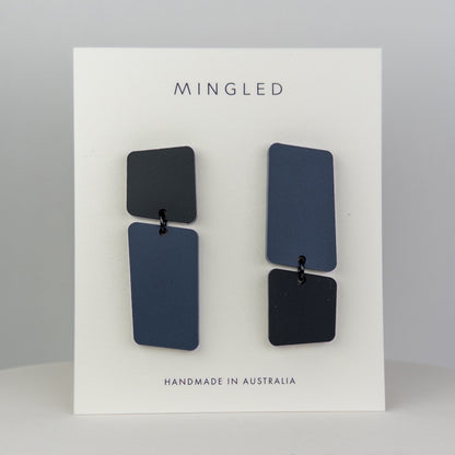 BAUHAUS Statement Earrings - Matte Navy Blue and Black - Mingled