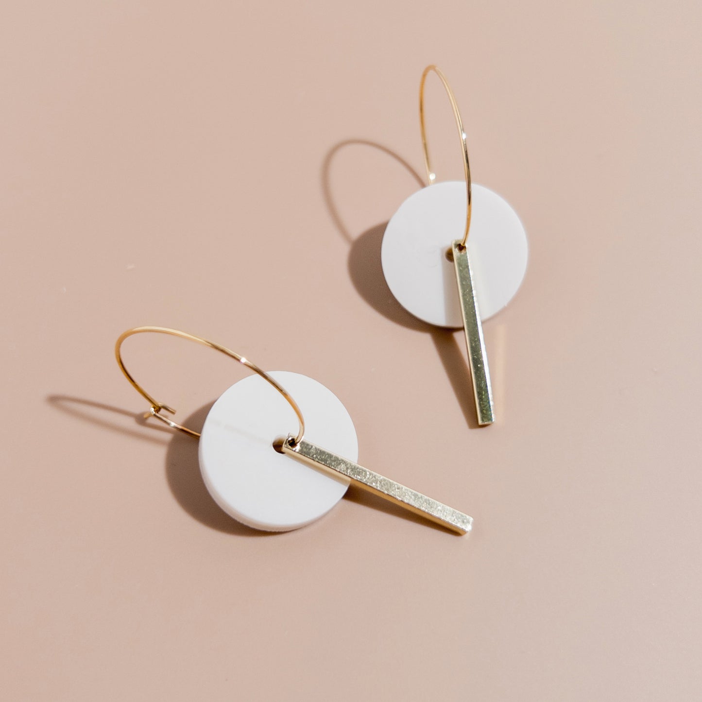 Gold Bar Hoop - Ivory Beige