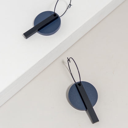 Black Bar Dangle Hoop Earrings - Matte Navy Blue - Mingled