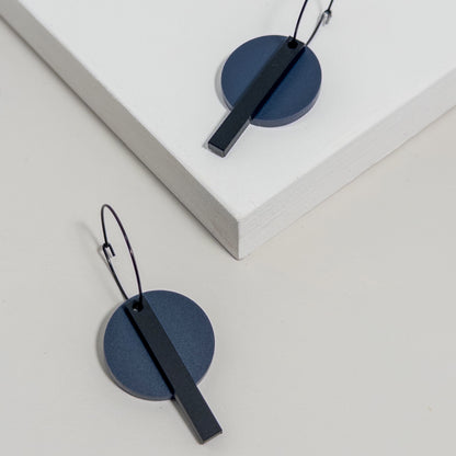 Black Bar Dangle Hoop Earrings - Matte Navy Blue - Mingled