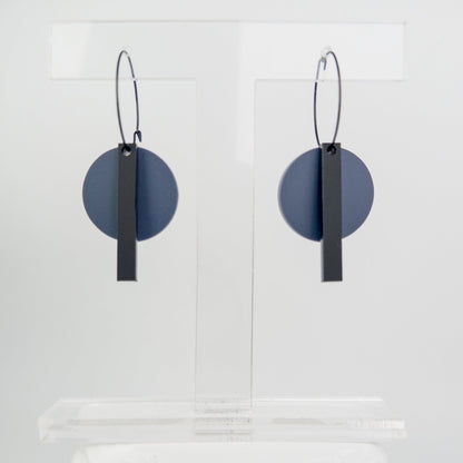 Black Bar Dangle Hoop Earrings - Matte Navy Blue - Mingled
