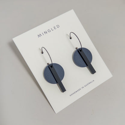 Black Bar Dangle Hoop Earrings - Matte Navy Blue - Mingled