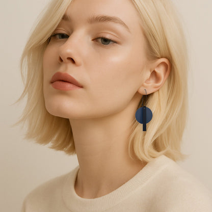 Black Bar Dangle Hoop Earrings - Matte Navy Blue - Mingled
