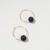 Single Bead Hoop Earrings - Black on Gold