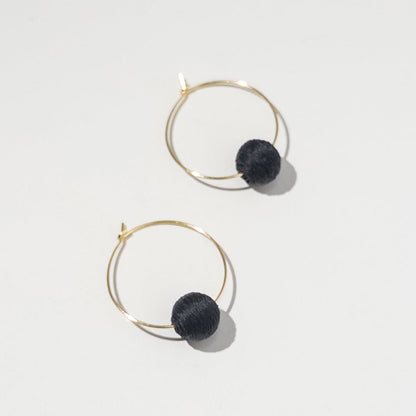 Single Bead Hoop Earrings - Black on Gold - Mingled