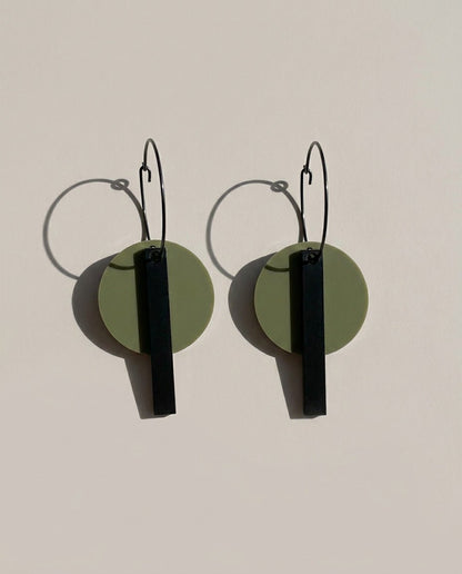 Black Bar Hoop - Matte Olive Green and Matte Black - Mingled