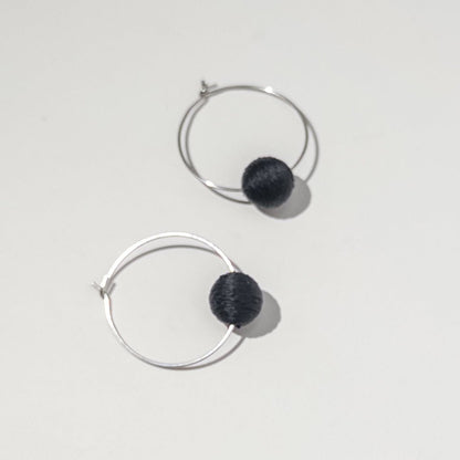 Single Bead Hoop Earrings - Black on Stainless Steel - Mingled