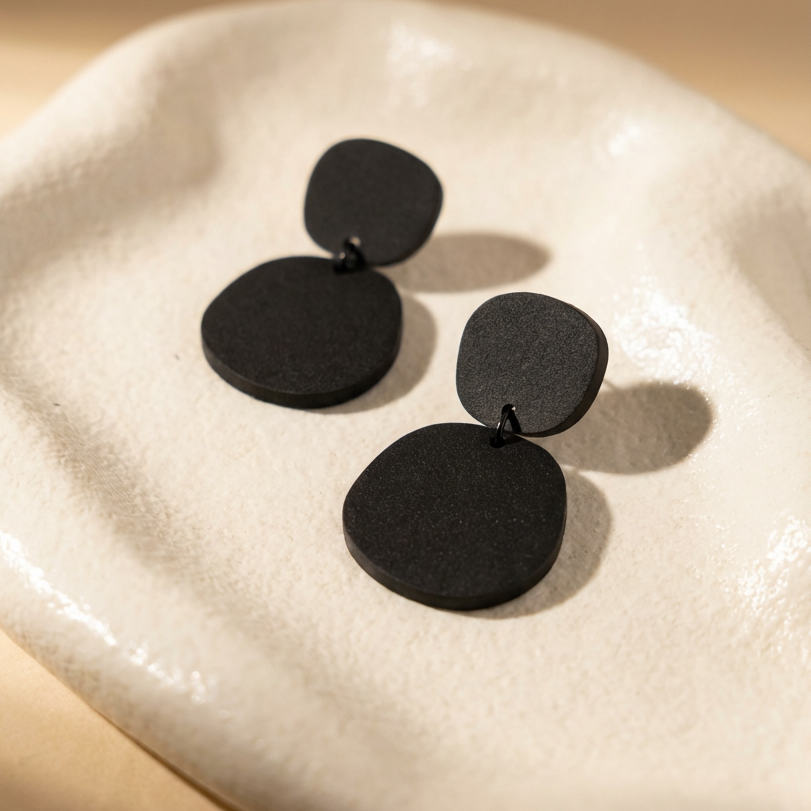 Boulder Statement Dangle Earrings - Matte Black