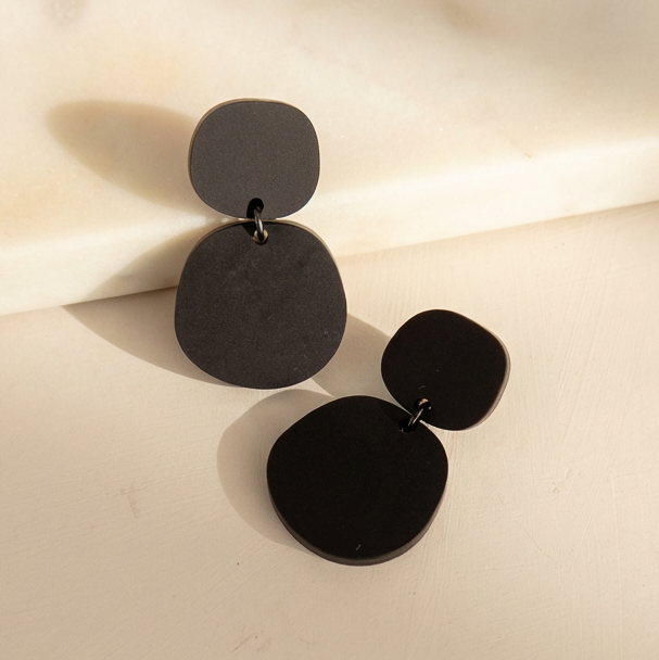 Boulder Statement Dangle Earrings - Matte Black