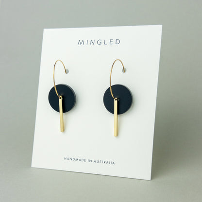 Gold Bar Hoop Dangle - Black - Mingled