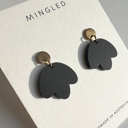 Bloom Dangle Earrings - Matte Black and Gold - Mingled