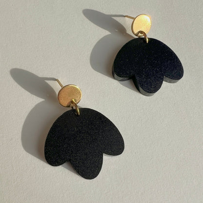 Bloom Dangle Earrings - Matte Black and Gold - Mingled