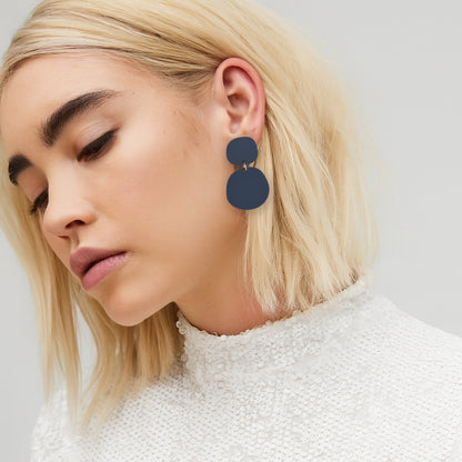 Boulder Matte Denim Navy Dangle Earrings - Mingled