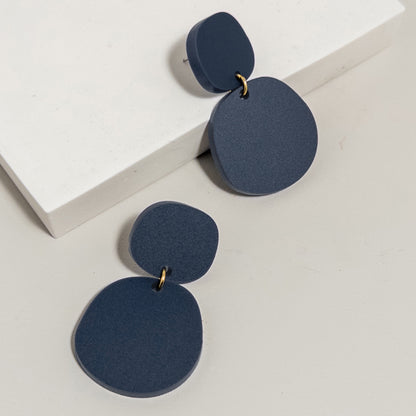 Boulder Matte Denim Navy Dangle Earrings - Mingled