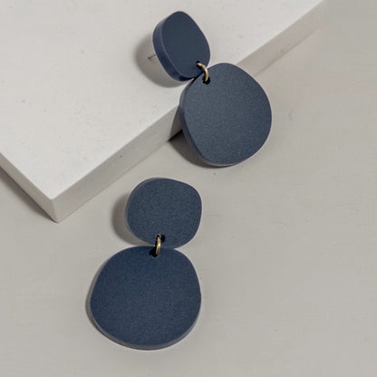 Boulder Matte Denim Navy Dangle Earrings - Mingled