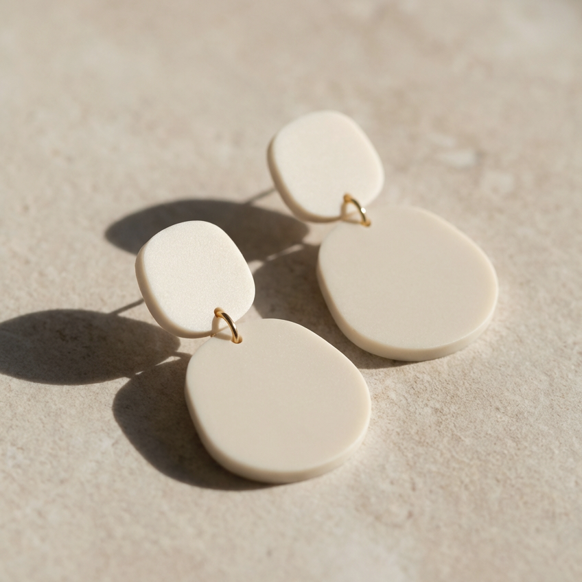 Boulder Statement Dangles - Matte Ivory Beige