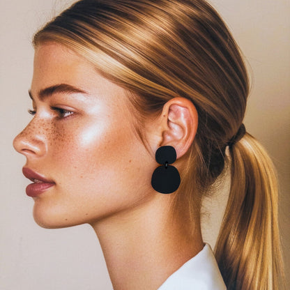 CLIP ON Boulder Statement Dangles - Black - Mingled