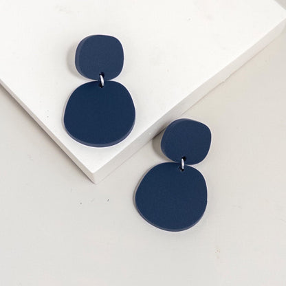Boulder Matte Denim Navy Dangle Earrings - Mingled