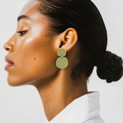 CLIP ON Boulder Statement Dangles - Olive - Mingled
