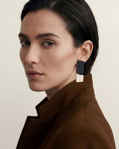 BAUHAUS Statement Earrings - Matte Back and Ivory Beige - Mingled