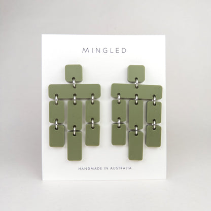 Chandelier Earrings - Olive Green - Mingled