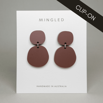 CLIP ON Boulder Statement Dangles - Burgundy - Mingled