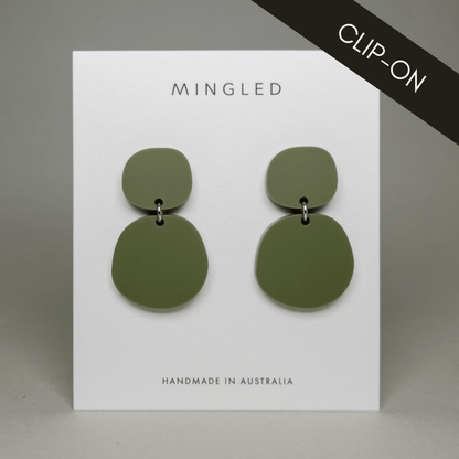 CLIP ON Boulder Statement Dangles - Olive - Mingled