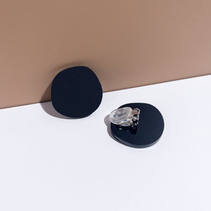 CLIP ON Organic Statement Stud Earrings - Matte Black - Mingled