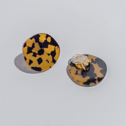 CLIP ON Organic Statement Stud Earrings - Tortoise Shell