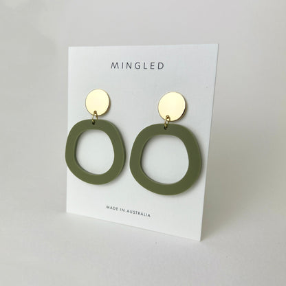 Charlie Dangle Earrings - Olive Green and Gold - Mingled