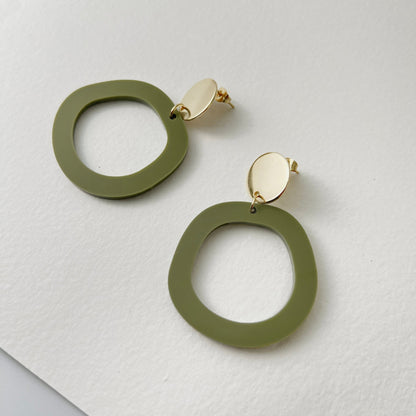 Charlie Dangle Earrings - Olive Green and Gold - Mingled