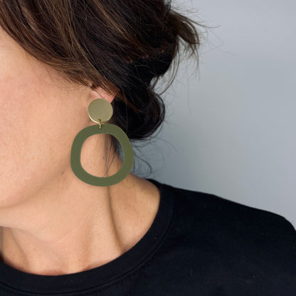 Charlie Dangle Earrings - Olive Green and Gold - Mingled