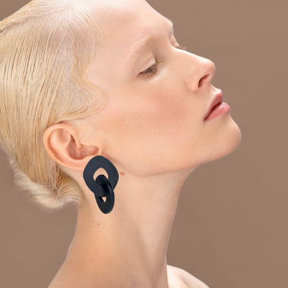 Chunky Link Statement Earrings - Matte Black - Mingled