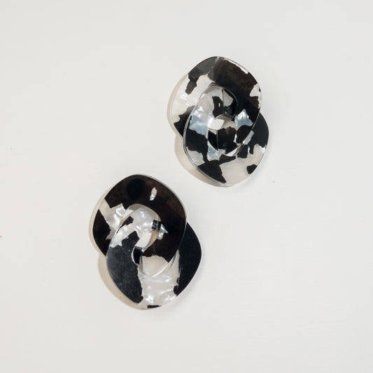 Chunky Chain Link Earrings - Black and White Pearl