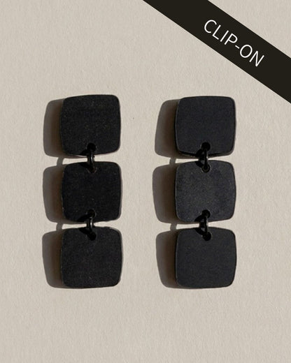 CLIP ON Three Square Earrings - Black - Mingled