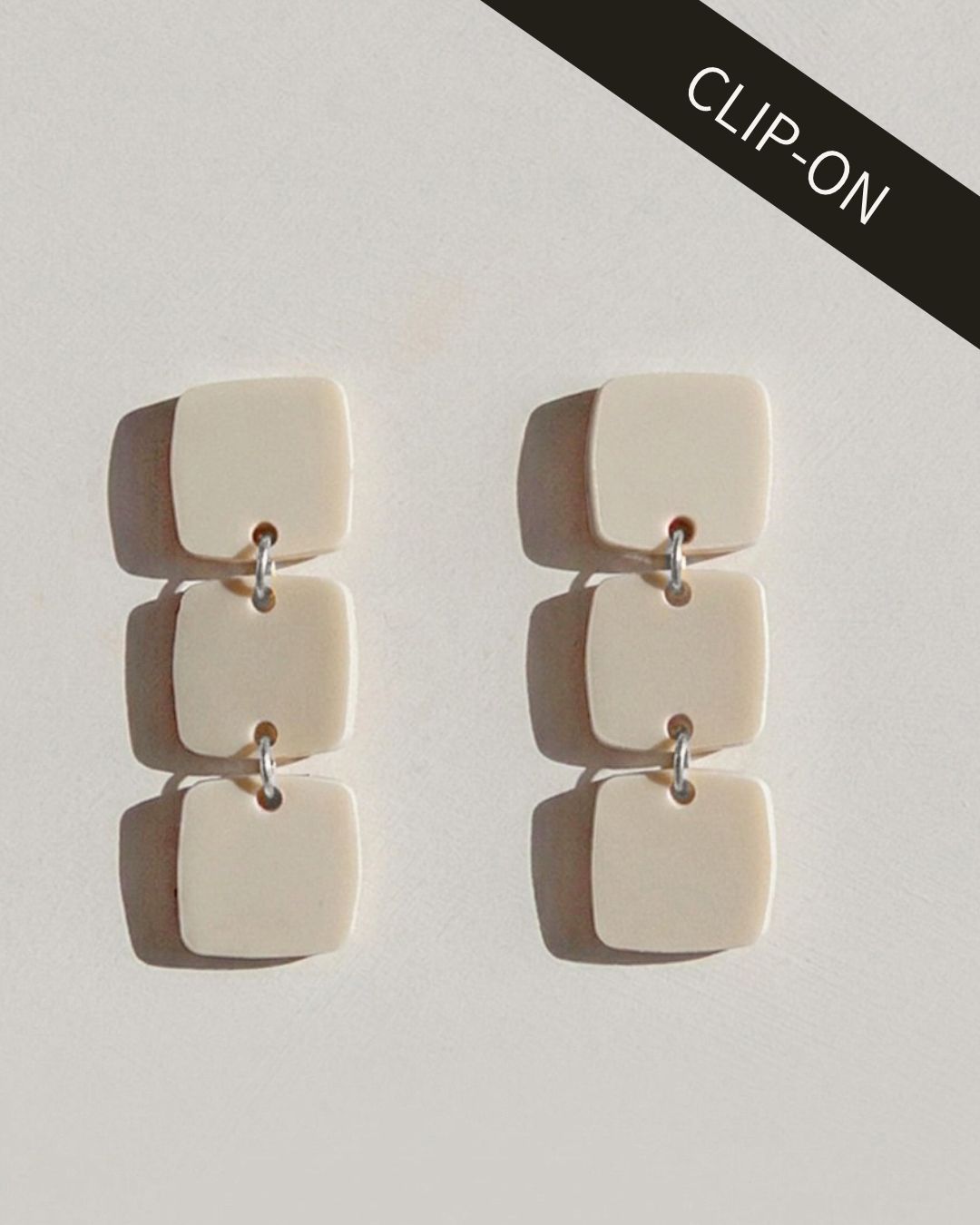 CLIP ON Three Square Earrings - Ivory - Mingled