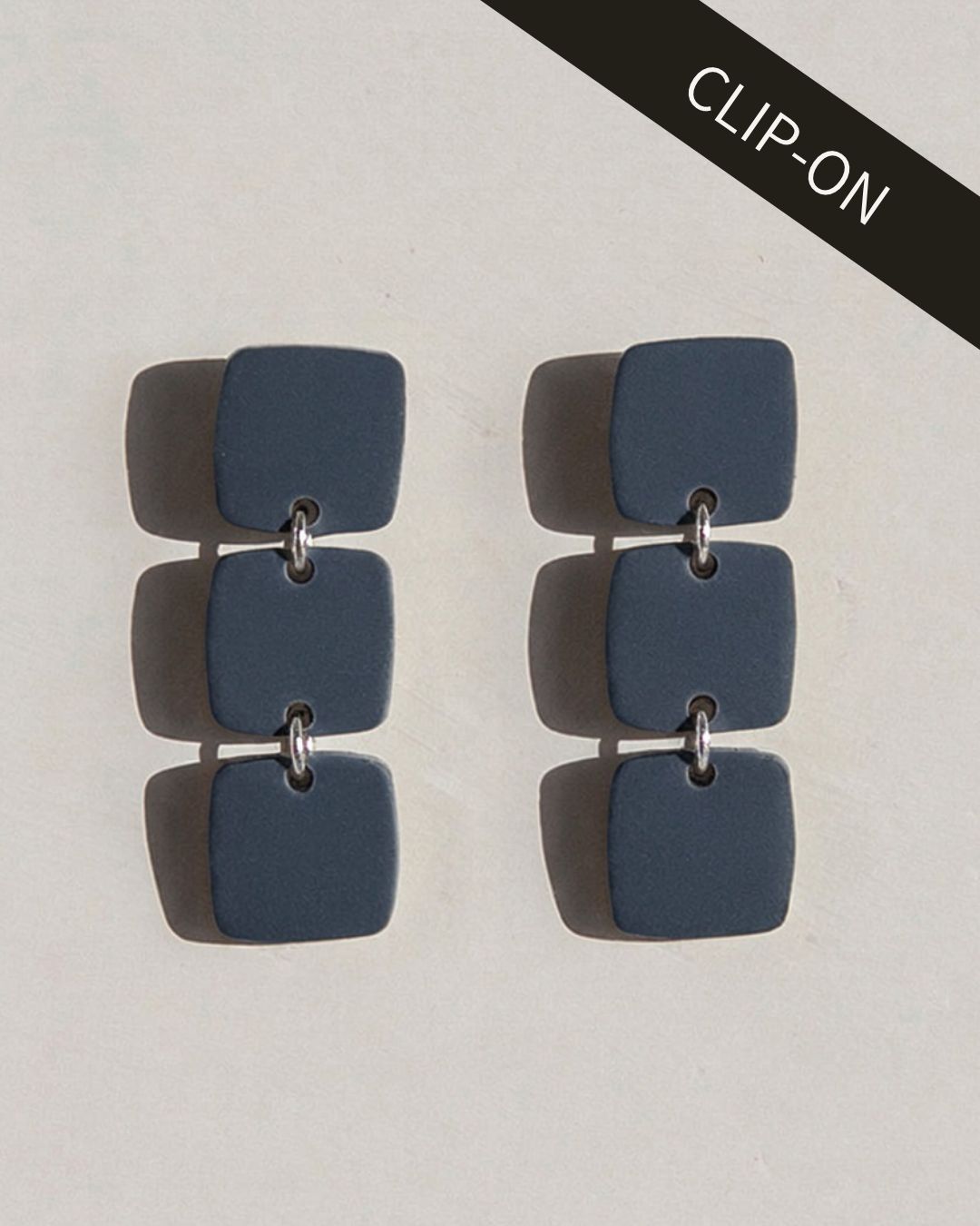 CLIP ON Three Square Earrings - Navy - Mingled