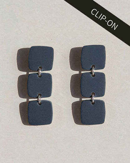 CLIP ON Three Square Earrings - Navy - Mingled